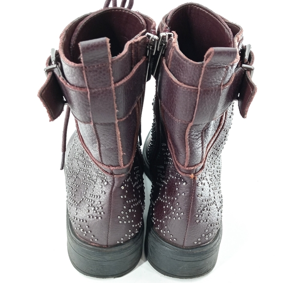 Vince‎ Camuto Combat Boots Tanowie Burgundy Studded - Picture 6 of 8